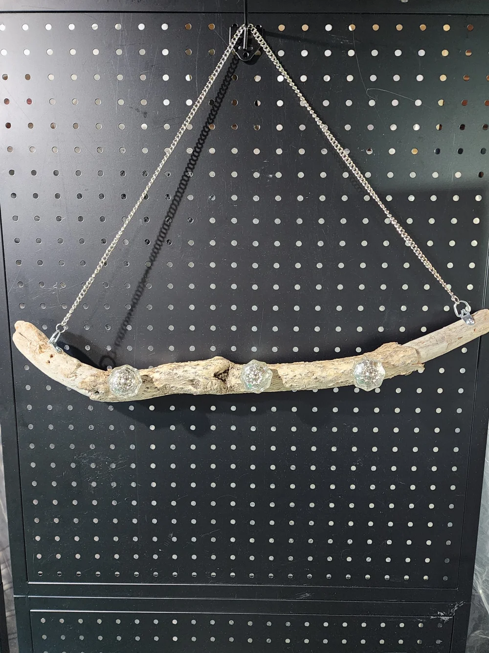 Driftwood Jewelry Hanger Rack with Glass Knobs